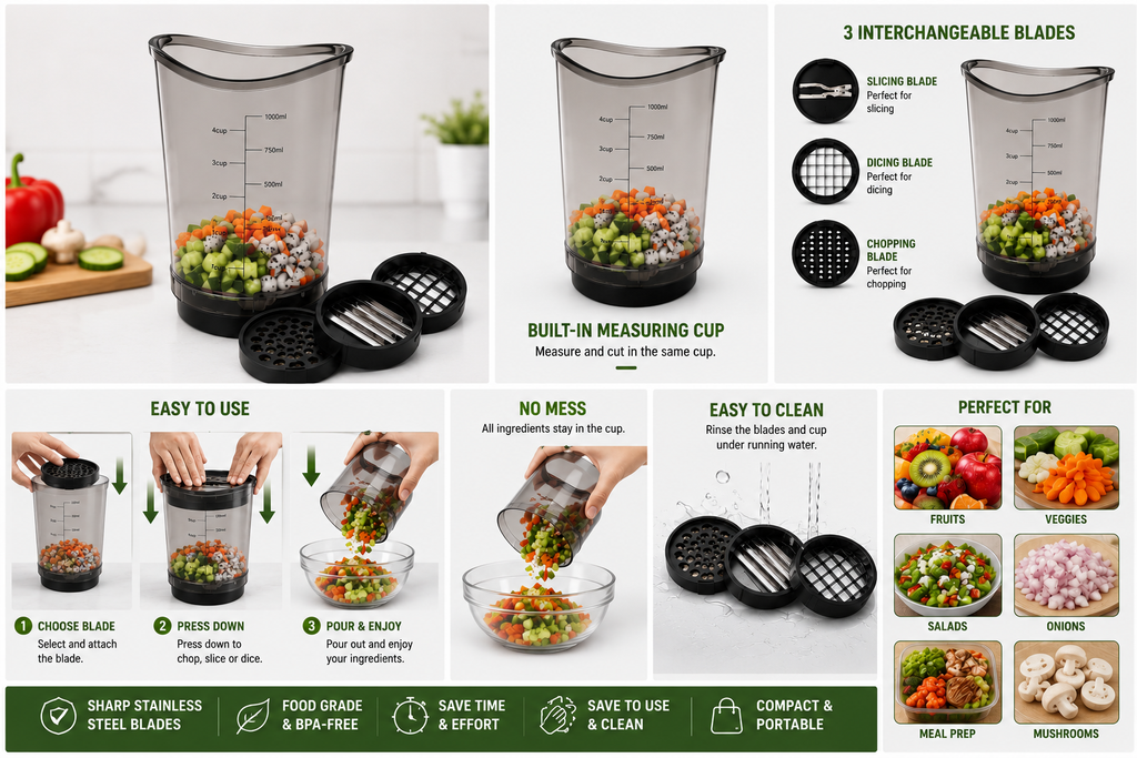 3-in-1 Multi Blade Fruit & Vegetable Cutter Cup